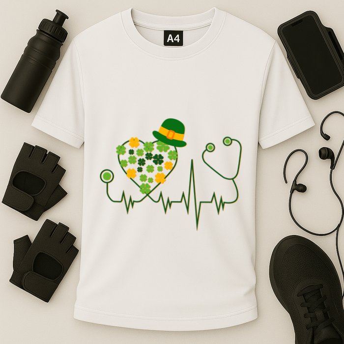 Cute St Patricks Day Lucky Shamrock Clover Stethoscope Performance Shirt