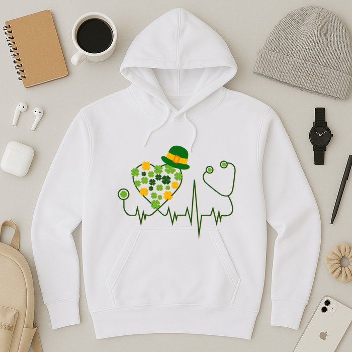 Cute St Patricks Day Lucky Shamrock Clover Stethoscope Hoodie