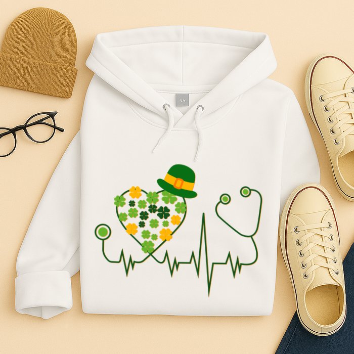 Cute St Patricks Day Lucky Shamrock Clover Stethoscope Hoodie
