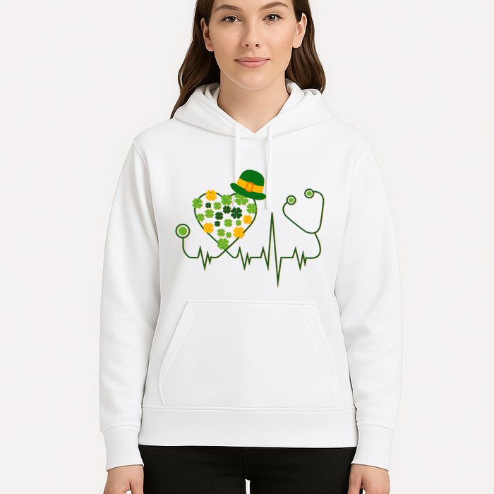 Cute St Patricks Day Lucky Shamrock Clover Stethoscope Hoodie