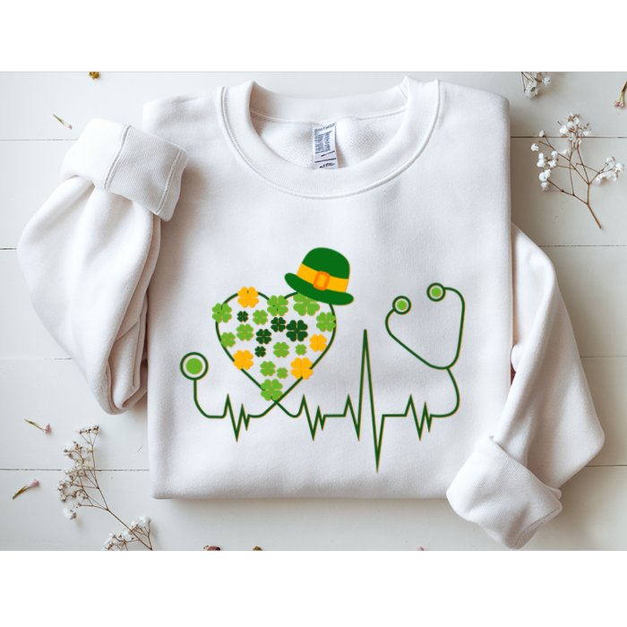Cute St Patricks Day Lucky Shamrock Clover Stethoscope Sweatshirt