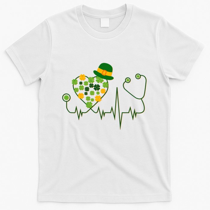 Cute St Patricks Day Lucky Shamrock Clover Stethoscope T-Shirt