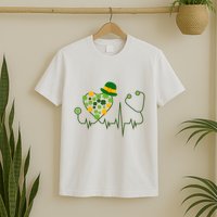 Cute St Patricks Day Lucky Shamrock Clover Stethoscope T-Shirt