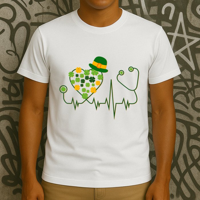 Cute St Patricks Day Lucky Shamrock Clover Stethoscope T-Shirt