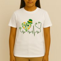 Cute St Patricks Day Lucky Shamrock Clover Stethoscope T-Shirt