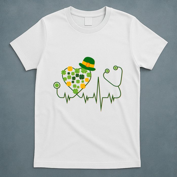 Cute St Patricks Day Lucky Shamrock Clover Stethoscope T-Shirt