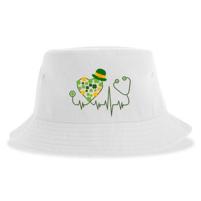 Cute St Patricks Day Lucky Shamrock Clover Stethoscope Sustainable Bucket Hat