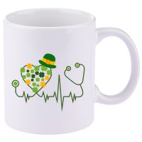 Cute St Patricks Day Lucky Shamrock Clover Stethoscope 11oz C Handle Ceramic Mug
