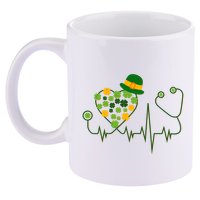 Cute St Patricks Day Lucky Shamrock Clover Stethoscope 11oz C Handle Ceramic Mug