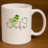 Cute St Patricks Day Lucky Shamrock Clover Stethoscope 11oz C Handle Ceramic Mug