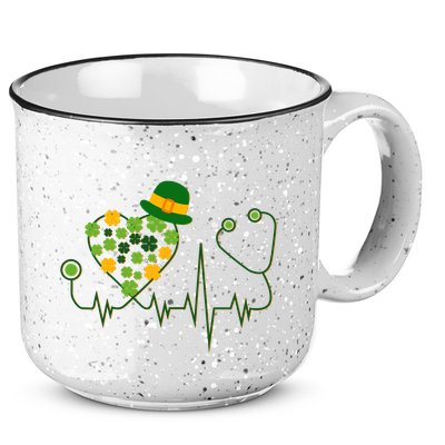 Cute St Patricks Day Lucky Shamrock Clover Stethoscope 15oz Campfire Ceramic Mug