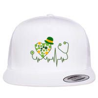 Cute St Patricks Day Lucky Shamrock Clover Stethoscope Flat Bill Trucker Hat