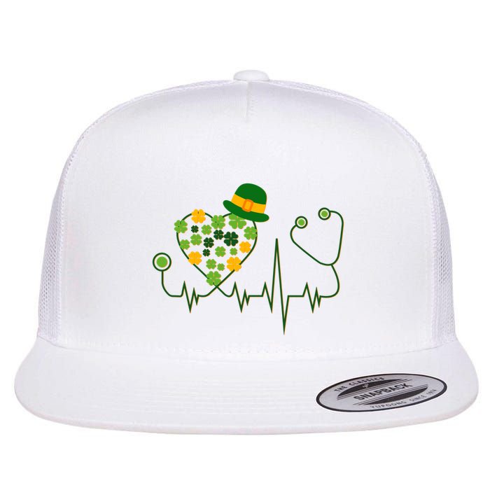 Cute St Patricks Day Lucky Shamrock Clover Stethoscope Flat Bill Trucker Hat