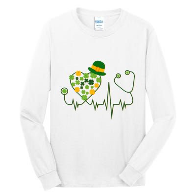 Cute St Patricks Day Lucky Shamrock Clover Stethoscope Tall Long Sleeve T-Shirt