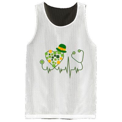 Cute St Patricks Day Lucky Shamrock Clover Stethoscope Mesh Reversible Basketball Jersey Tank
