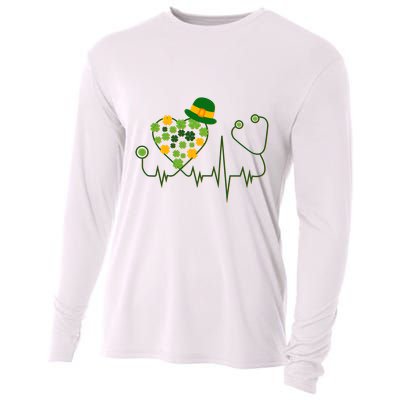 Cute St Patricks Day Lucky Shamrock Clover Stethoscope Cooling Performance Long Sleeve Crew