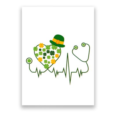 Cute St Patricks Day Lucky Shamrock Clover Stethoscope Poster