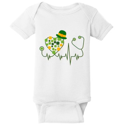 Cute St Patricks Day Lucky Shamrock Clover Stethoscope Baby Bodysuit