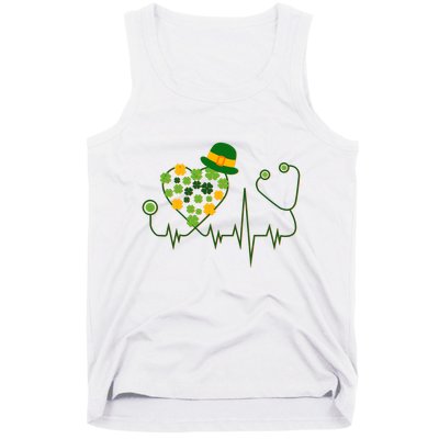 Cute St Patricks Day Lucky Shamrock Clover Stethoscope Tank Top