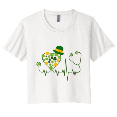 Cute St Patricks Day Lucky Shamrock Clover Stethoscope Crop Top