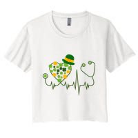 Cute St Patricks Day Lucky Shamrock Clover Stethoscope Crop Top