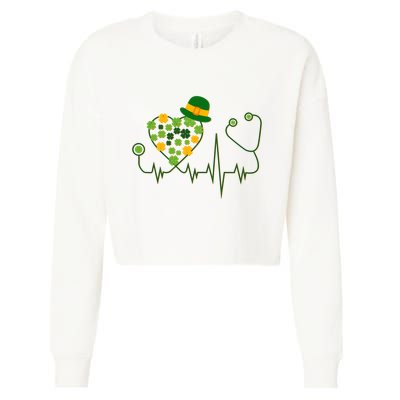 Cute St Patricks Day Lucky Shamrock Clover Stethoscope Cropped Pullover Crew