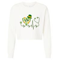 Cute St Patricks Day Lucky Shamrock Clover Stethoscope Cropped Pullover Crew