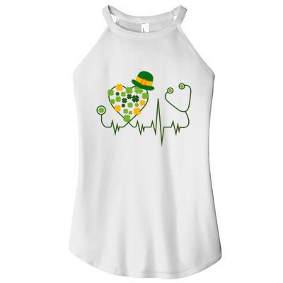 Cute St Patricks Day Lucky Shamrock Clover Stethoscope Women's Perfect Tri Rocker Tank