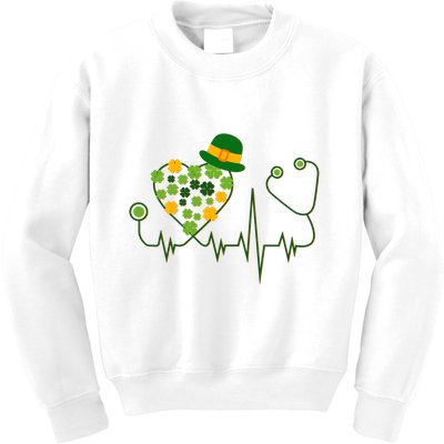 Cute St Patricks Day Lucky Shamrock Clover Stethoscope Kids Sweatshirt