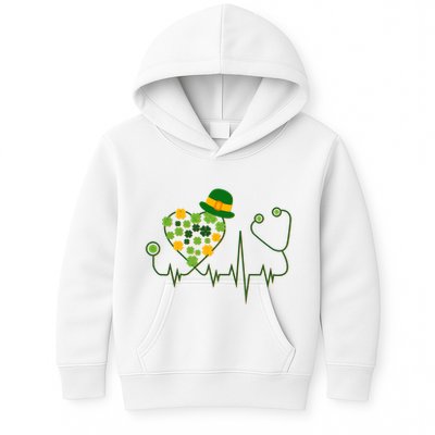 Cute St Patricks Day Lucky Shamrock Clover Stethoscope Kids Hoodie