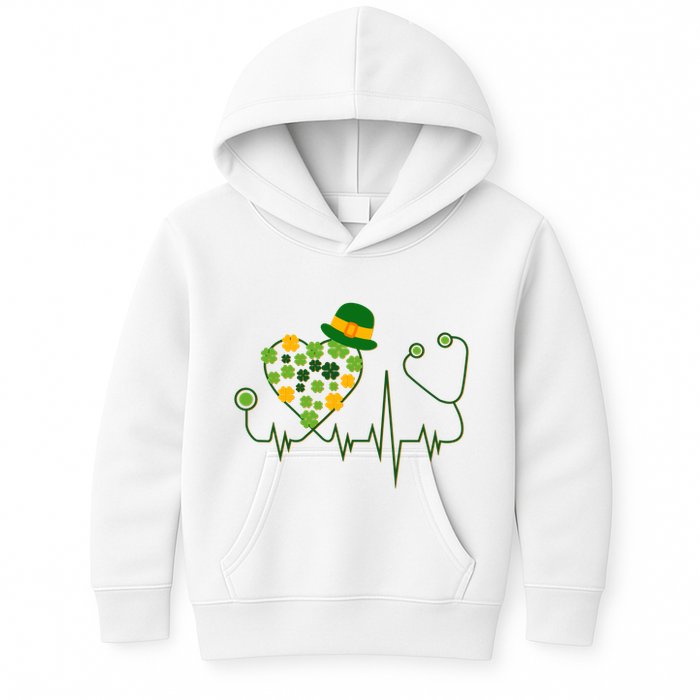 Cute St Patricks Day Lucky Shamrock Clover Stethoscope Kids Hoodie