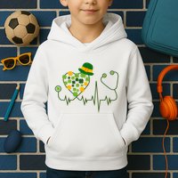 Cute St Patricks Day Lucky Shamrock Clover Stethoscope Kids Hoodie