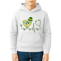 Cute St Patricks Day Lucky Shamrock Clover Stethoscope Kids Hoodie