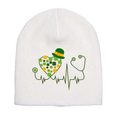 Cute St Patricks Day Lucky Shamrock Clover Stethoscope Short Acrylic Beanie