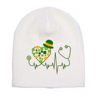 Cute St Patricks Day Lucky Shamrock Clover Stethoscope Short Acrylic Beanie