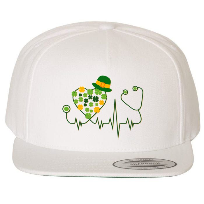 Cute St Patricks Day Lucky Shamrock Clover Stethoscope Wool Snapback Cap