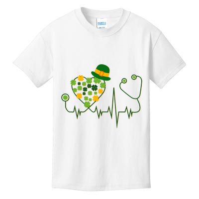 Cute St Patricks Day Lucky Shamrock Clover Stethoscope Kids T-Shirt