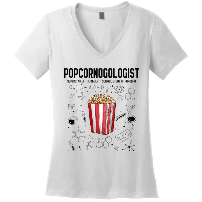 Cool Science Popcornologist Study Of Popcorn Porcorn Women's V-Neck T-Shirt