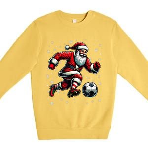 Christmas Soccer Player Sport Lover Santa Hat Xmas Pajamas Premium Crewneck Sweatshirt