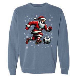 Christmas Soccer Player Sport Lover Santa Hat Xmas Pajamas Garment-Dyed Sweatshirt