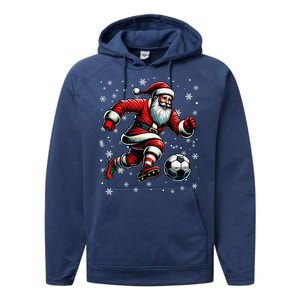 Christmas Soccer Player Sport Lover Santa Hat Xmas Pajamas Performance Fleece Hoodie