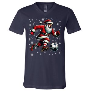 Christmas Soccer Player Sport Lover Santa Hat Xmas Pajamas V-Neck T-Shirt