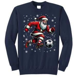 Christmas Soccer Player Sport Lover Santa Hat Xmas Pajamas Tall Sweatshirt