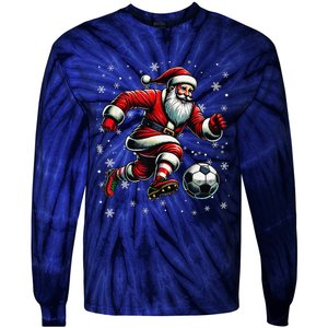 Christmas Soccer Player Sport Lover Santa Hat Xmas Pajamas Tie-Dye Long Sleeve Shirt