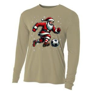 Christmas Soccer Player Sport Lover Santa Hat Xmas Pajamas Cooling Performance Long Sleeve Crew