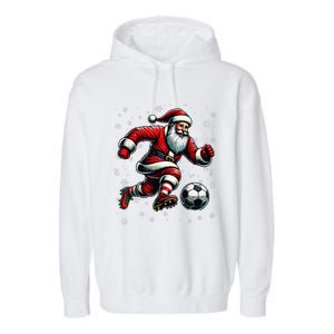 Christmas Soccer Player Sport Lover Santa Hat Xmas Pajamas Garment-Dyed Fleece Hoodie