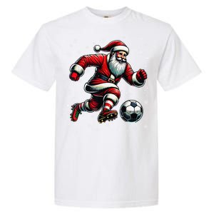 Christmas Soccer Player Sport Lover Santa Hat Xmas Pajamas Garment-Dyed Heavyweight T-Shirt