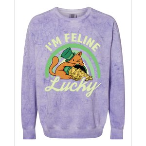 Cat St Patricks Day I'm Feline Lucky Gift Colorblast Crewneck Sweatshirt