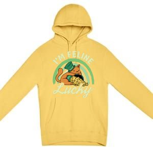 Cat St Patricks Day I'm Feline Lucky Gift Premium Pullover Hoodie