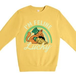 Cat St Patricks Day I'm Feline Lucky Gift Premium Crewneck Sweatshirt